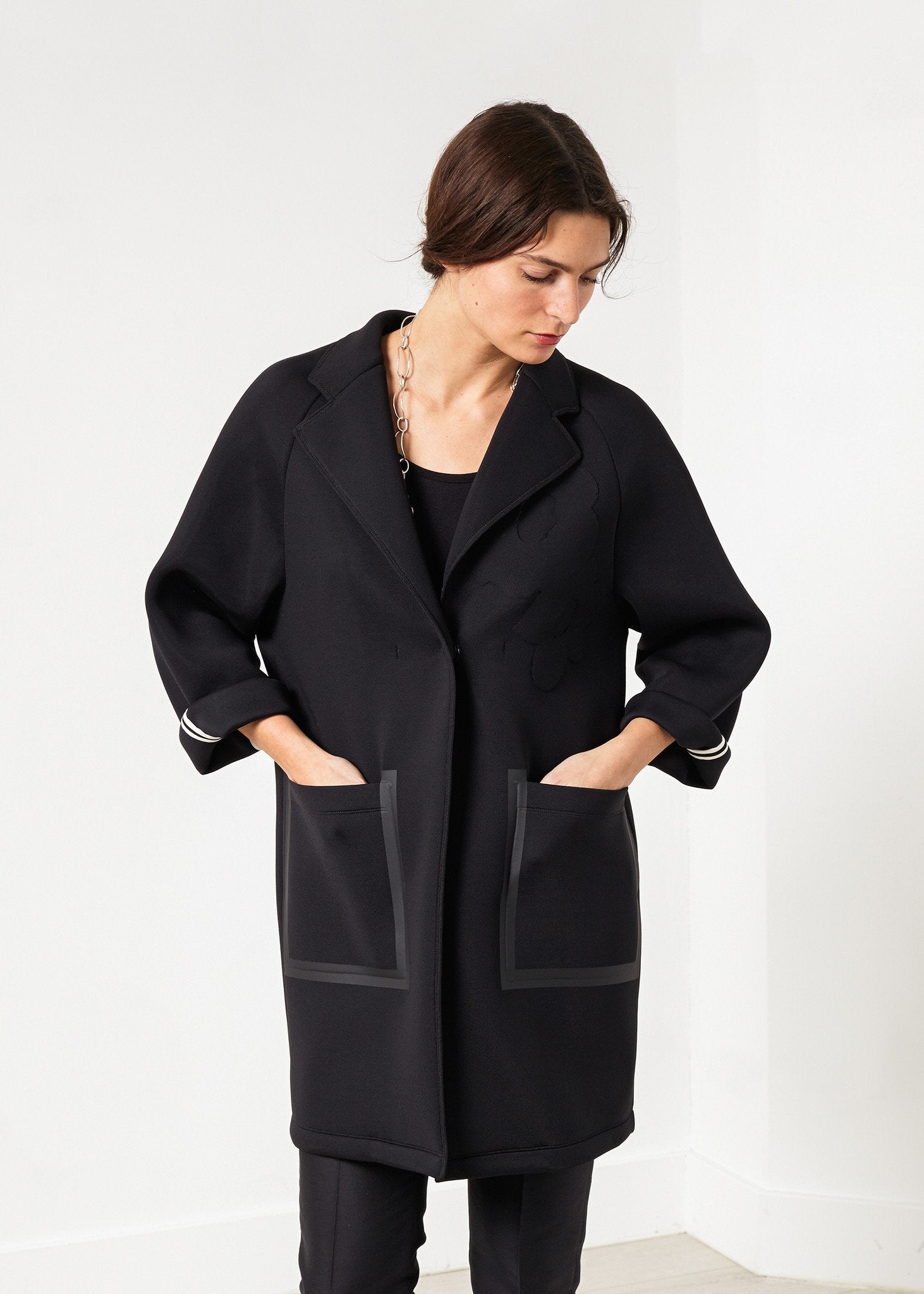 Neoprene Flower Coat in Black - mageplaza100.myshopify.com - Ter et Bantine - [variant_title]