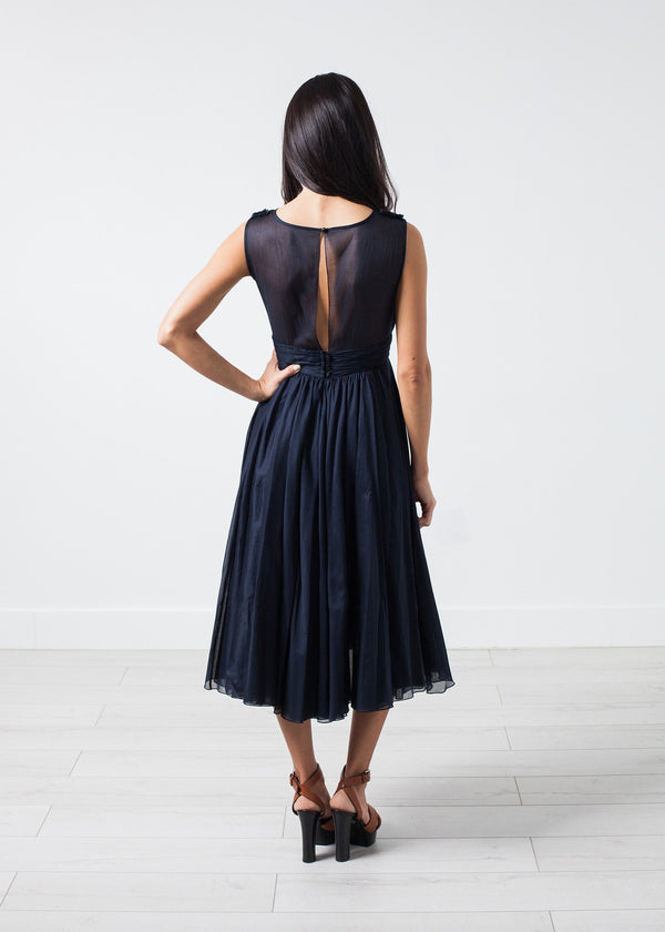 Voile V-Neck Dress in Navy - mageplaza100.myshopify.com - Amelia Toro - [variant_title]