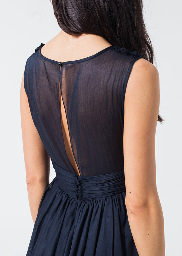 Voile V-Neck Dress in Navy - mageplaza100.myshopify.com - Amelia Toro - [variant_title]