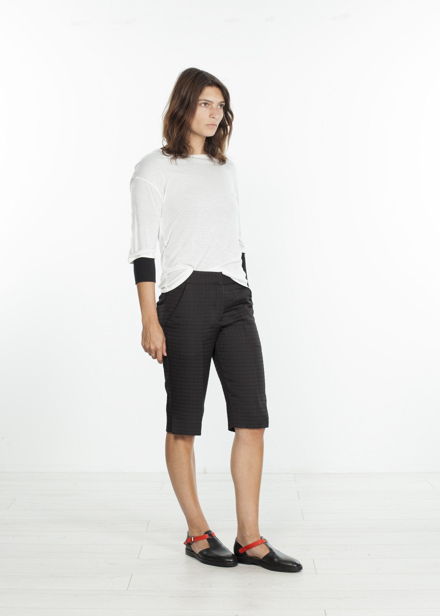Square Stitch Knee Short in Black - mageplaza100.myshopify.com - Harvey Faircloth - [variant_title]