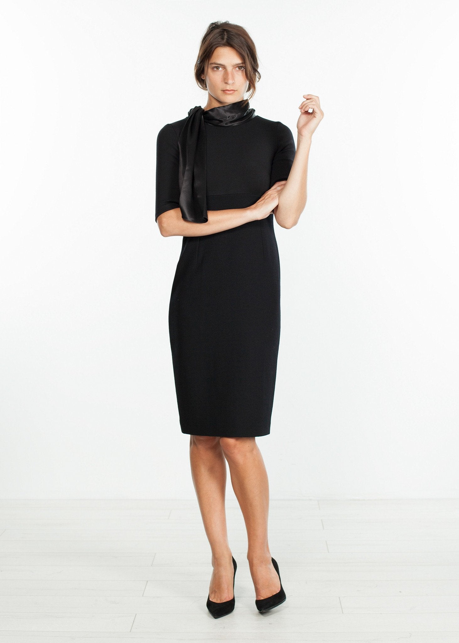 Tie Neck Wool Dress in Black - mageplaza100.myshopify.com - Amelia Toro - [variant_title]