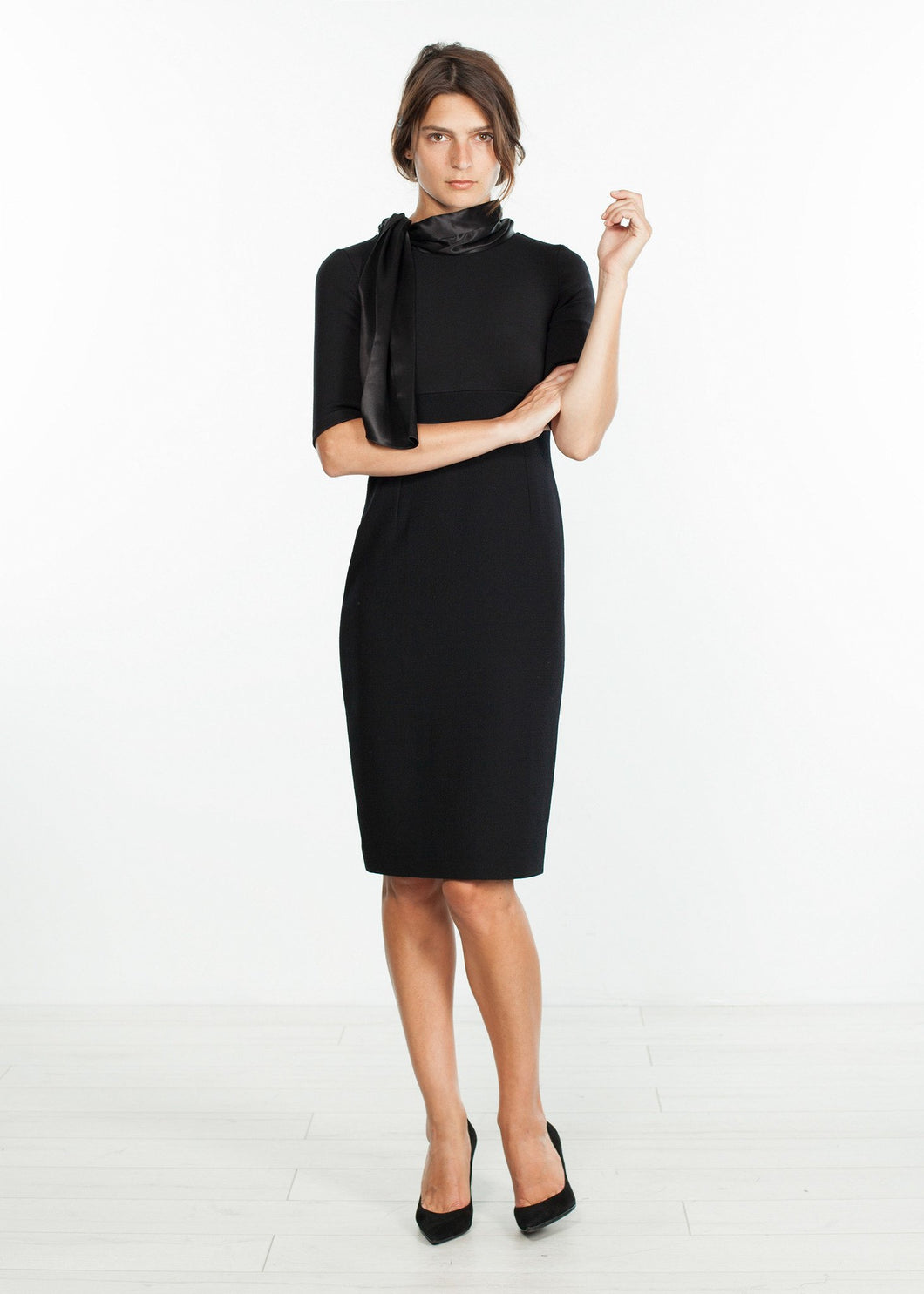 Tie Neck Wool Dress in Black - mageplaza100.myshopify.com - Amelia Toro - [variant_title]