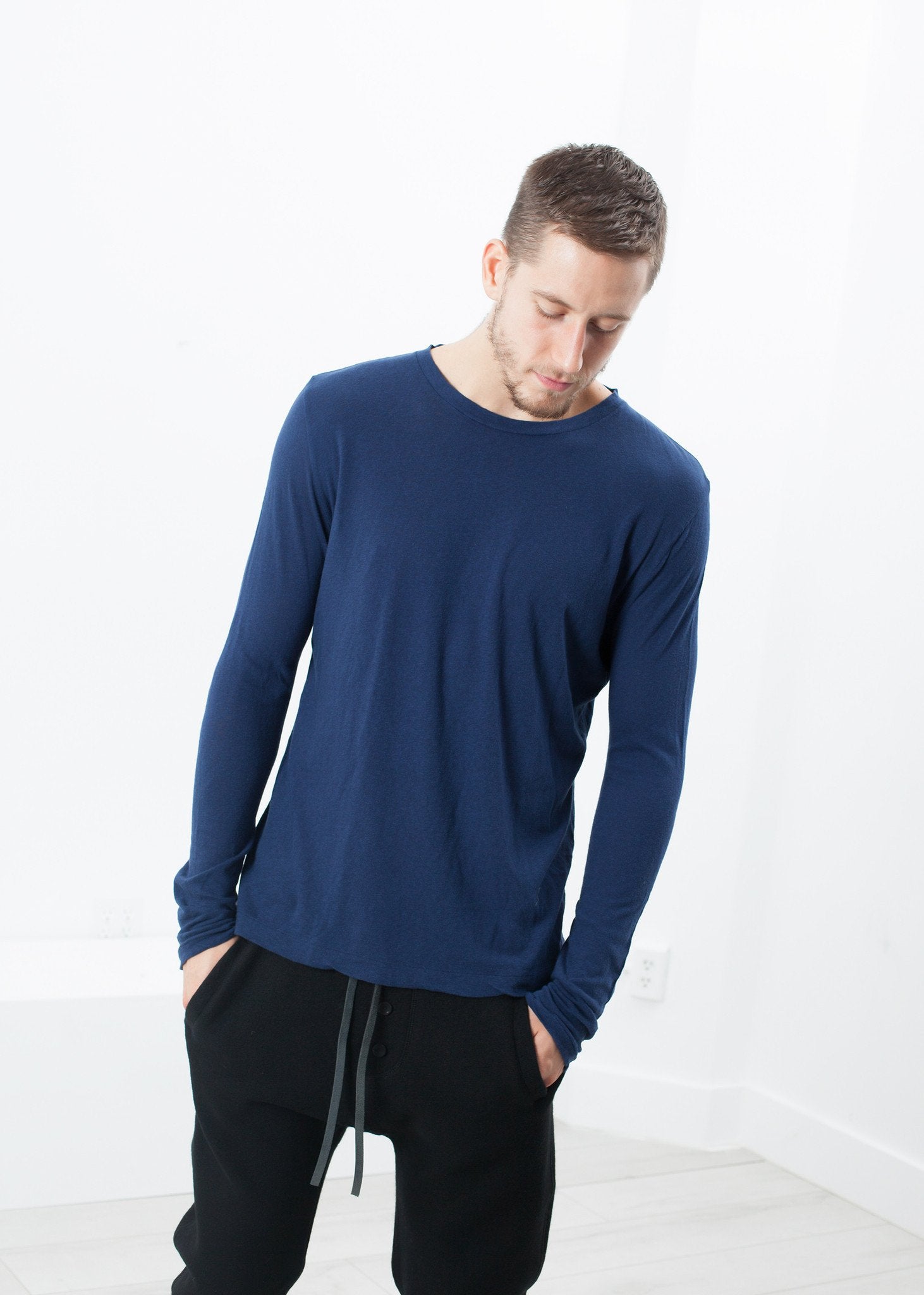 Cashmere Jersey Long Sleeve Tee in Navy - mageplaza100.myshopify.com - V:Room - [variant_title]