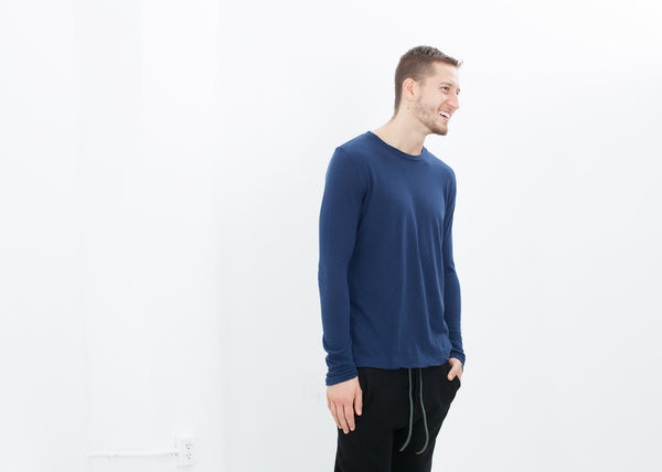Cashmere Jersey Long Sleeve Tee in Navy - mageplaza100.myshopify.com - V:Room - [variant_title]
