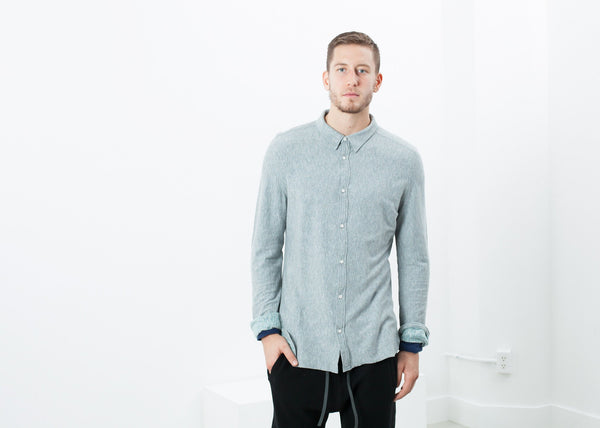 Kasuri Jersey Button-Up in Blue Grey - mageplaza100.myshopify.com - V:Room - [variant_title]