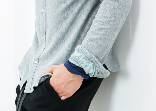 Kasuri Jersey Button-Up in Blue Grey - mageplaza100.myshopify.com - V:Room - [variant_title]