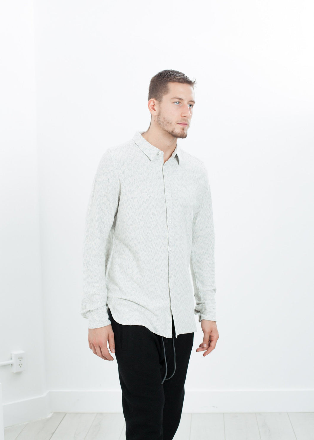 Kasuri Jersey Button-Up in Ivory/Black - mageplaza100.myshopify.com - V:Room - [variant_title]