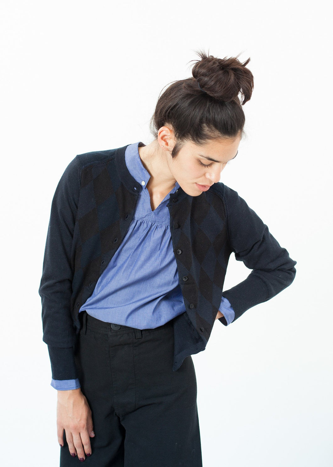 Quilt Pattern Cardigan in Black/Navy - mageplaza100.myshopify.com - Yoshi Kondo - [variant_title]