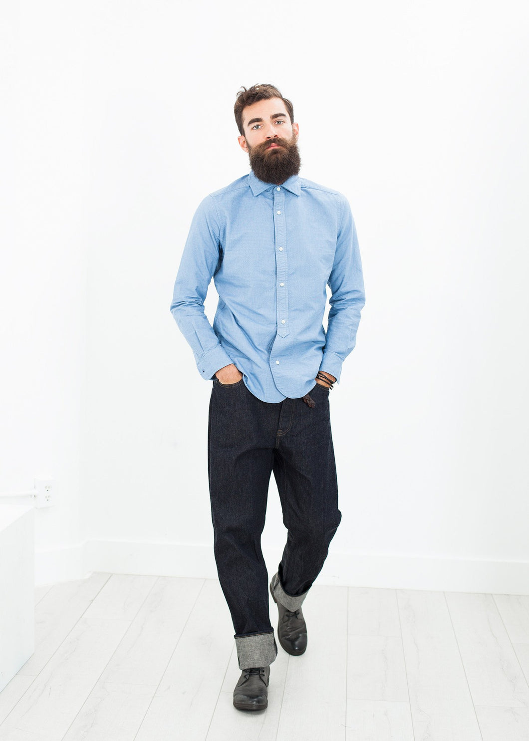 British Officer's Shirt in Sky Blue - mageplaza100.myshopify.com - Nigel Cabourn - [variant_title]