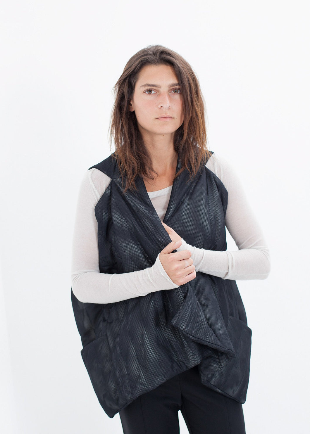 Quilted Mesh Waistcoat in Black/White - mageplaza100.myshopify.com - Maria Calderara - [variant_title]