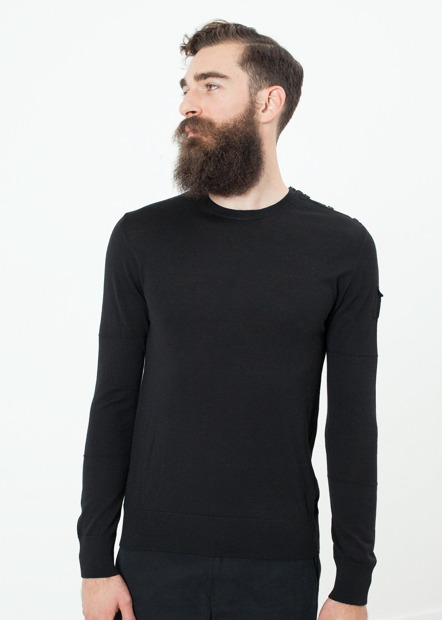 Button Shoulder Pullover in Black - mageplaza100.myshopify.com - Isabel Benenato - [variant_title]