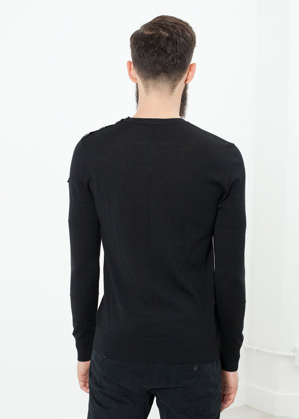 Button Shoulder Pullover in Black - mageplaza100.myshopify.com - Isabel Benenato - [variant_title]
