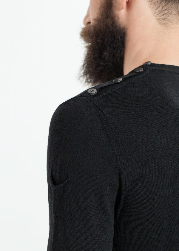 Button Shoulder Pullover in Black - mageplaza100.myshopify.com - Isabel Benenato - [variant_title]