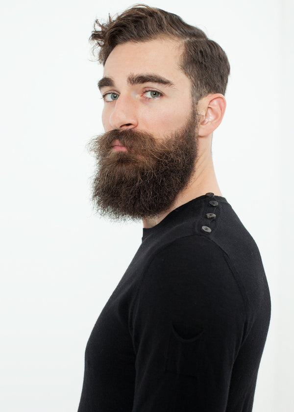 Button Shoulder Pullover in Black - mageplaza100.myshopify.com - Isabel Benenato - [variant_title]