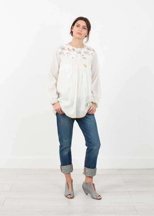 Floral Front Peasant Blouse in White - mageplaza100.myshopify.com - Pero - [variant_title]