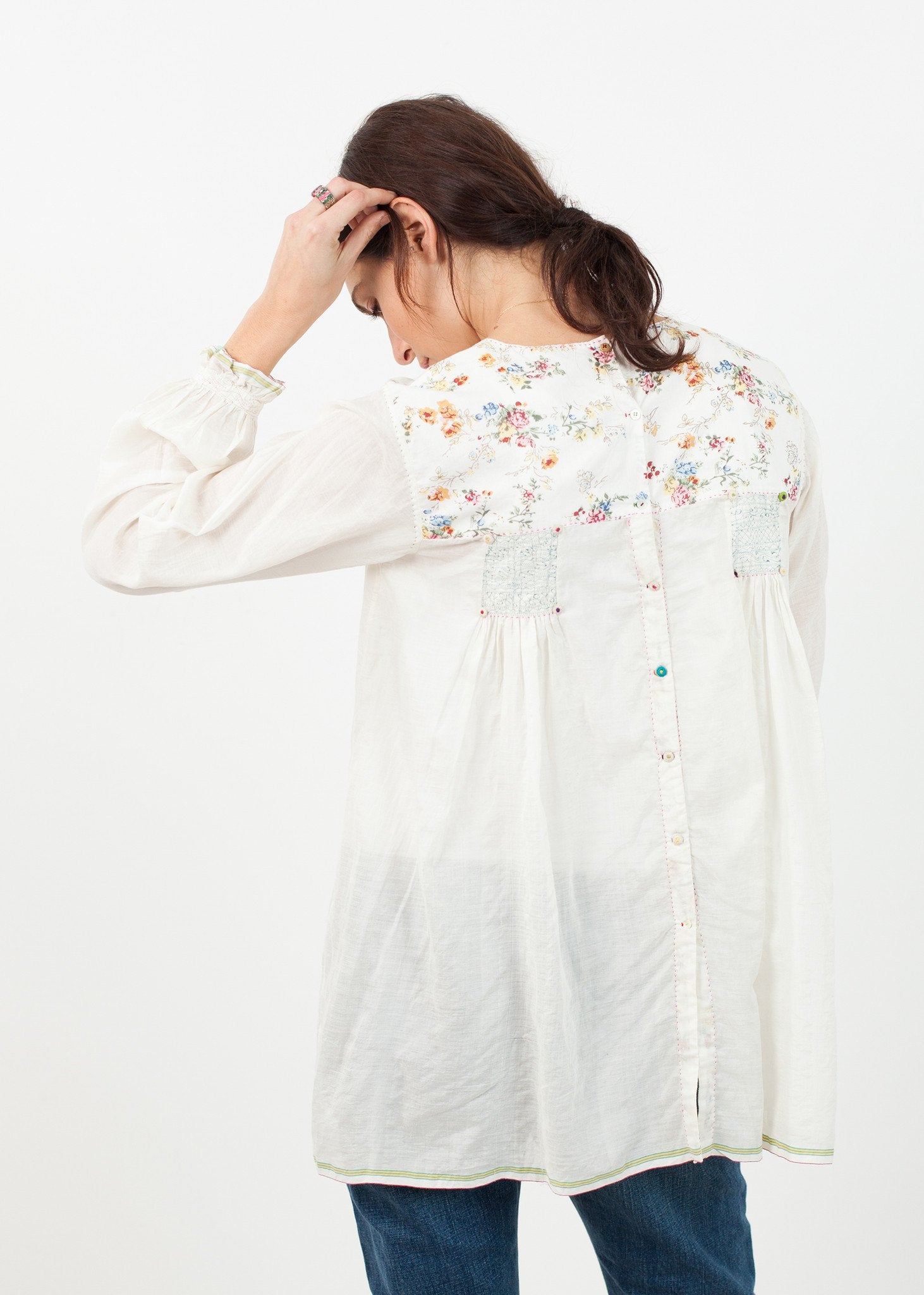 Floral Front Peasant Blouse in White - mageplaza100.myshopify.com - Pero - [variant_title]
