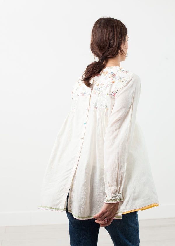 Floral Front Peasant Blouse in White - mageplaza100.myshopify.com - Pero - [variant_title]