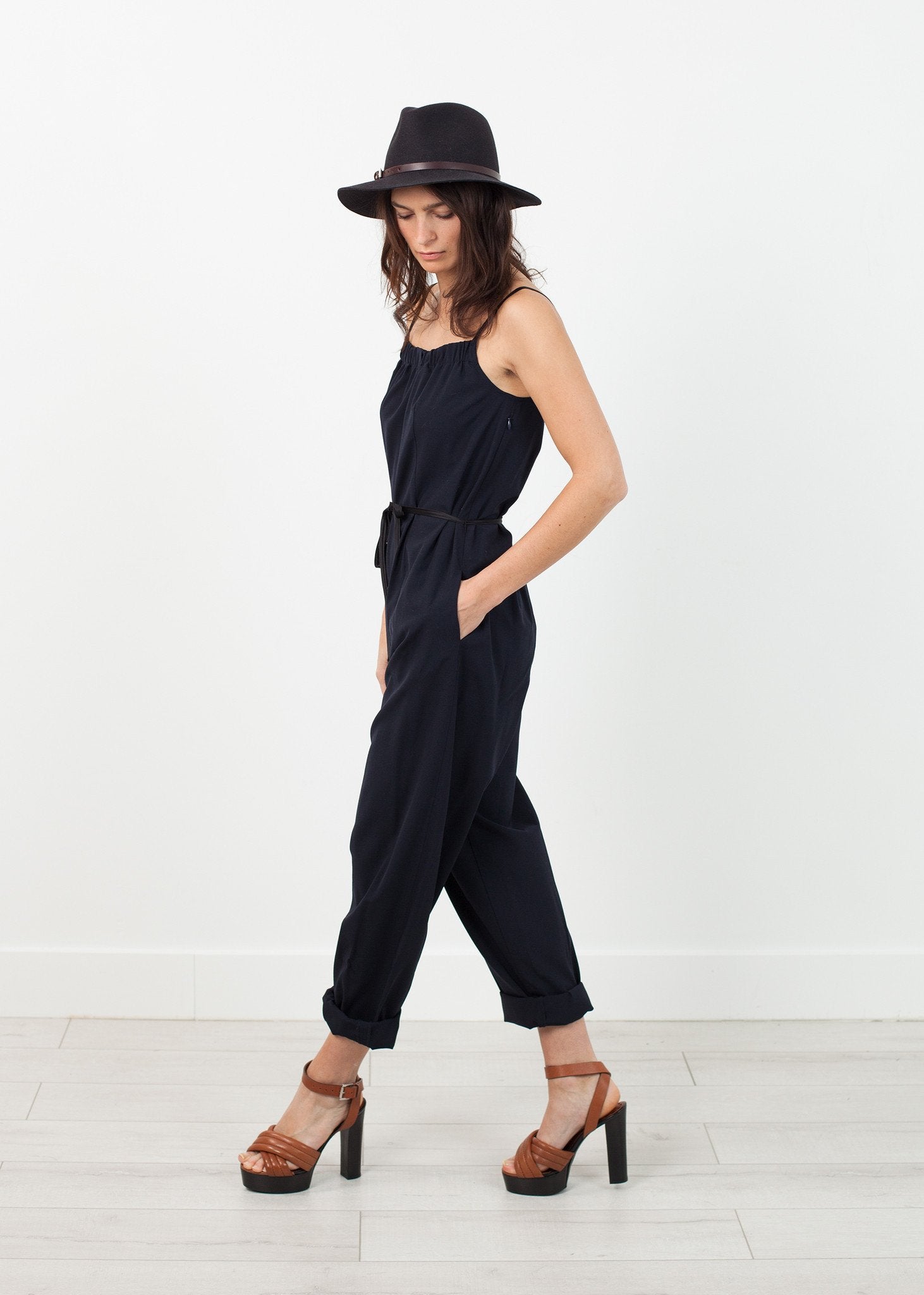 Sleeveless Jumpsuit in Navy - mageplaza100.myshopify.com - Harvey Faircloth - [variant_title]