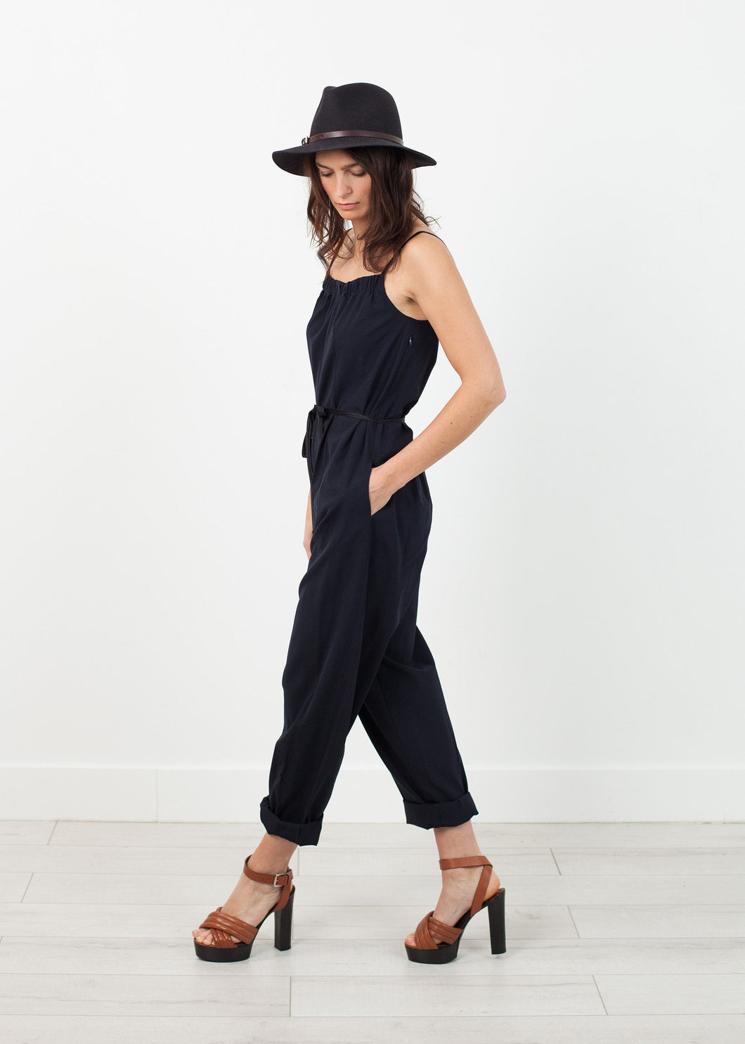 Sleeveless Jumpsuit in Navy - mageplaza100.myshopify.com - Harvey Faircloth - [variant_title]