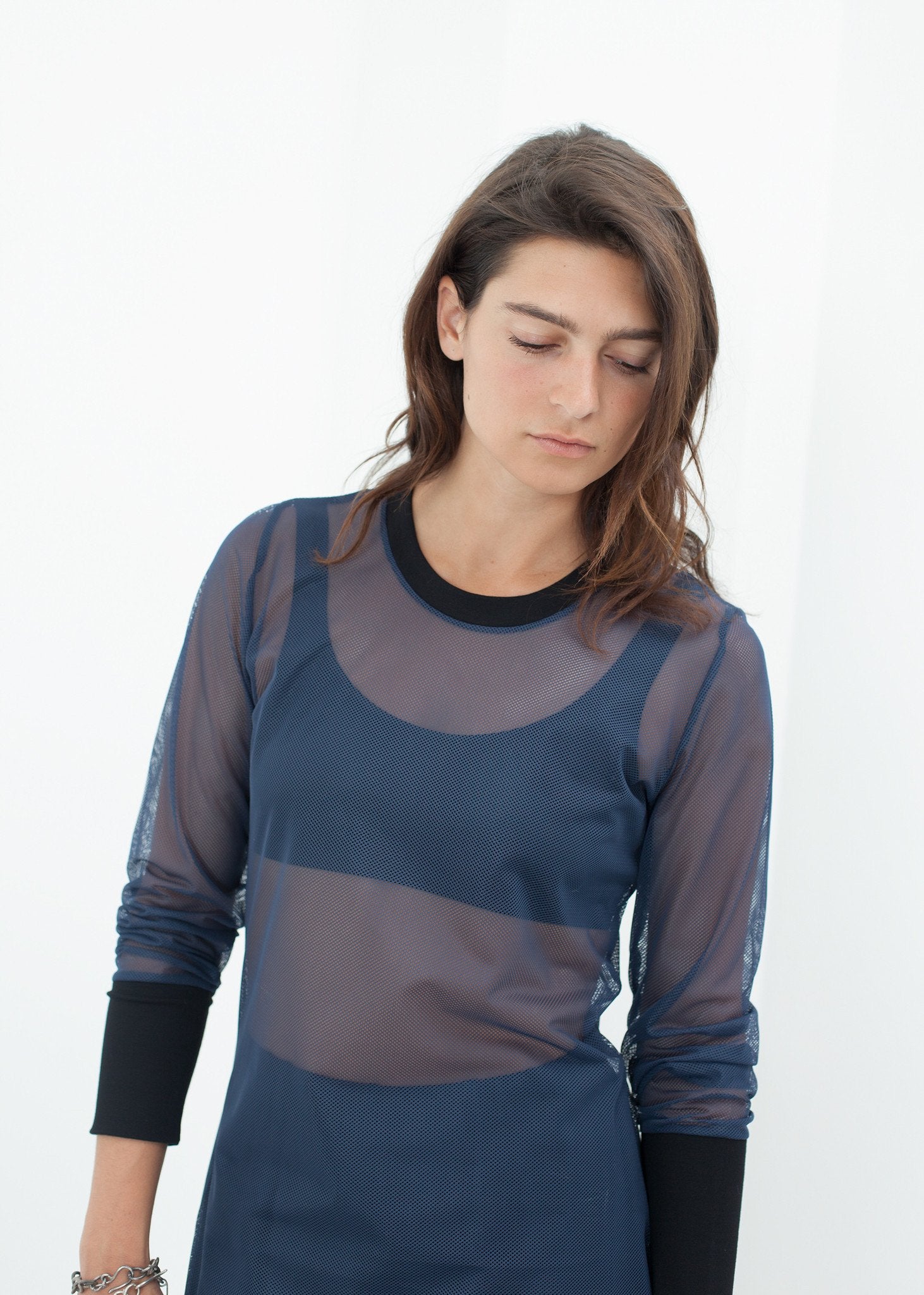 Cuffed Mesh Tee in Navy/Black - mageplaza100.myshopify.com - Maria Calderara - [variant_title]