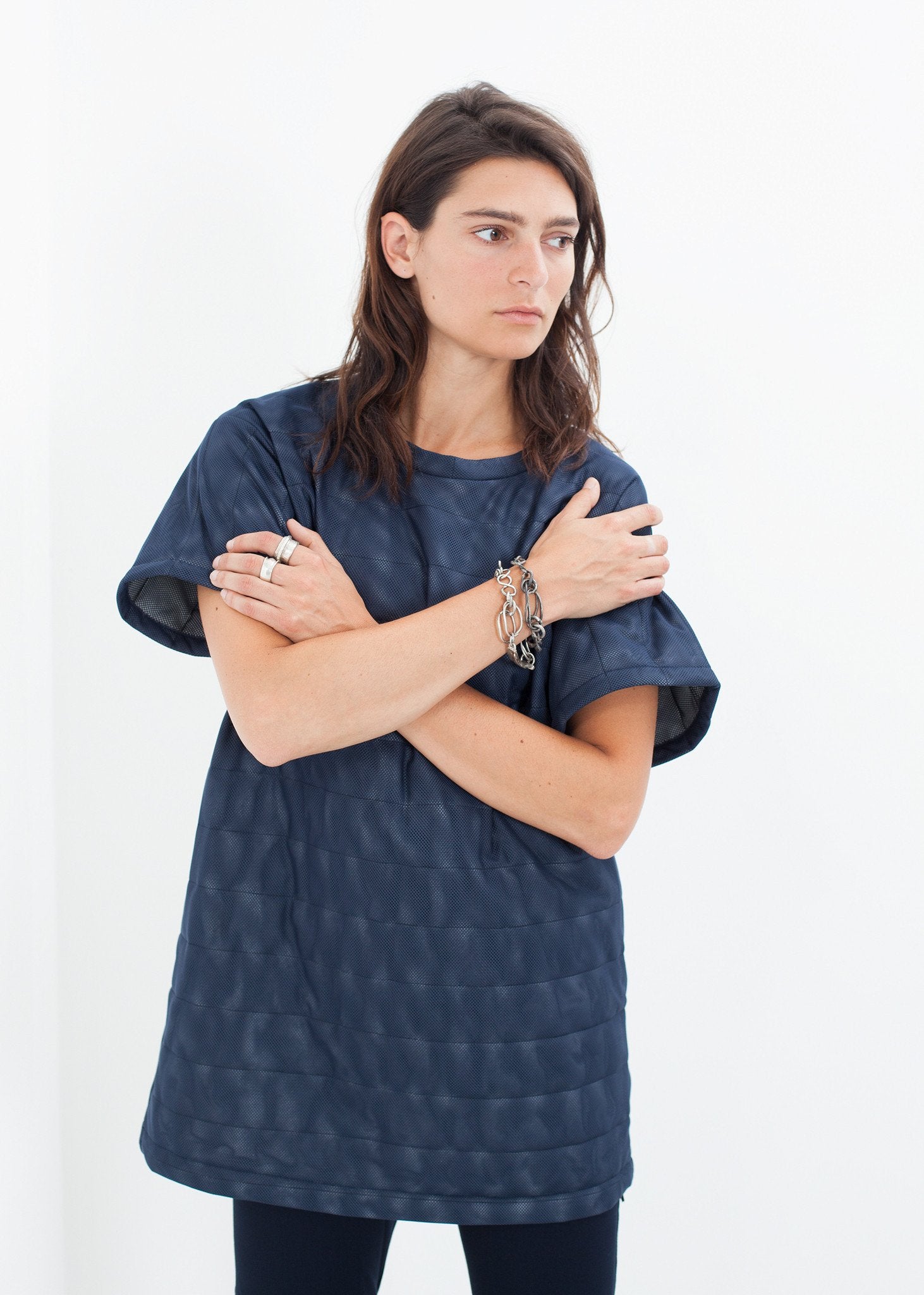 Quilted Mesh Mini Dress in Navy - mageplaza100.myshopify.com - Maria Calderara - [variant_title]