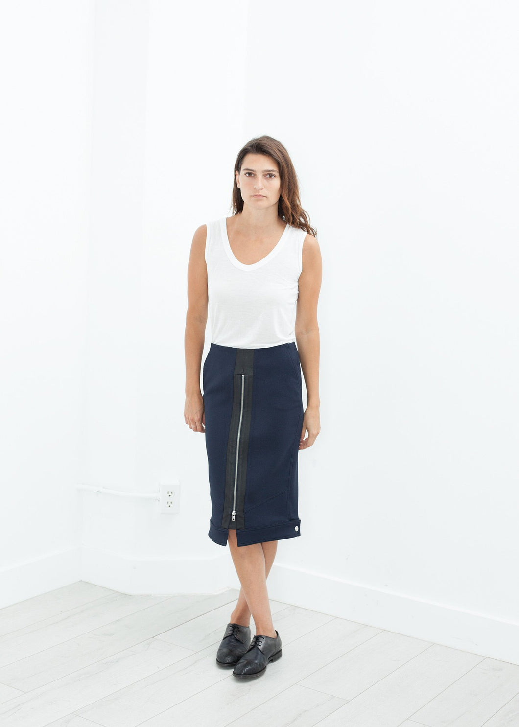 Contrast Zipper Skirt in Navy - mageplaza100.myshopify.com - Hache - [variant_title]