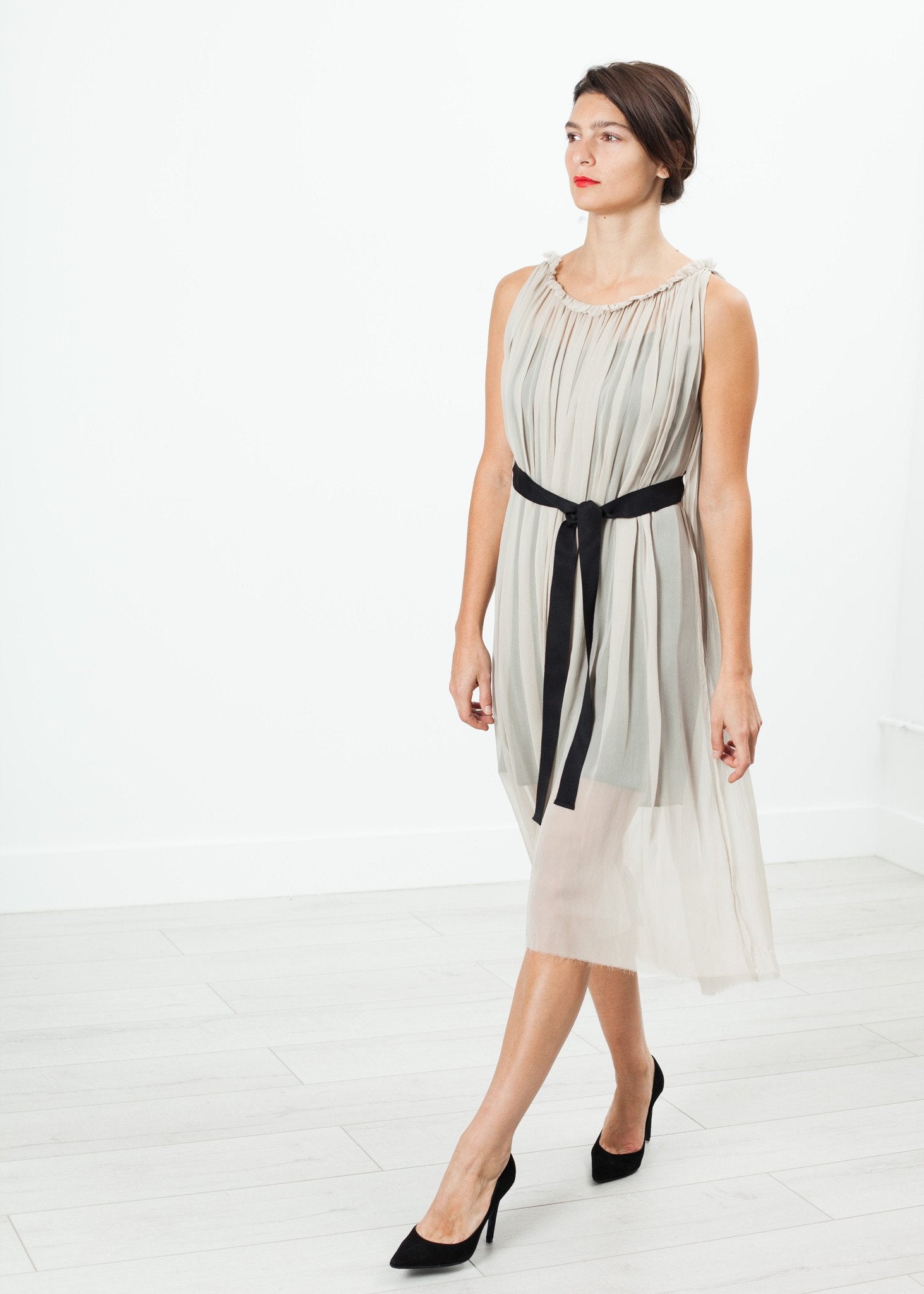 Chiffon Cape Back Dress in Sand - mageplaza100.myshopify.com - Louiza Babouryan - [variant_title]