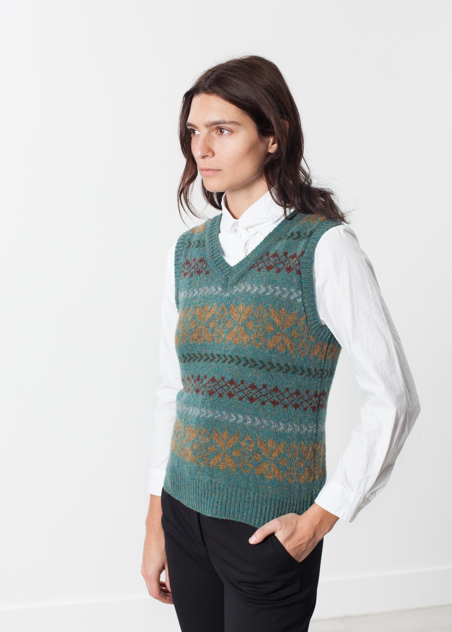 Fair Isle Vest in Army - mageplaza100.myshopify.com - Nigel Cabourn - [variant_title]