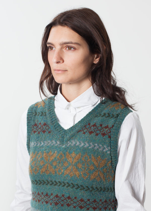 Fair Isle Vest in Army - mageplaza100.myshopify.com - Nigel Cabourn - [variant_title]