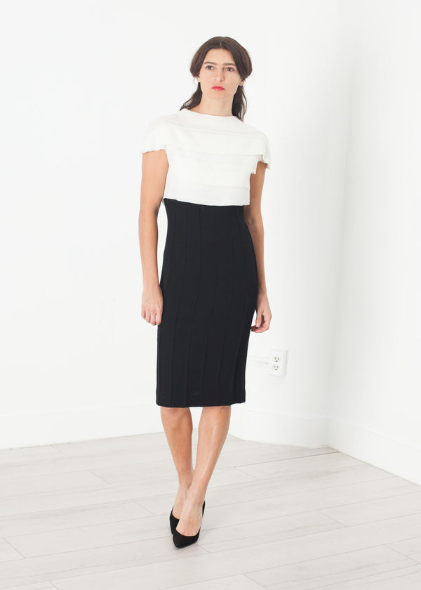 Layered Contrast Dress in Cream/Black - mageplaza100.myshopify.com - Amelia Toro - [variant_title]