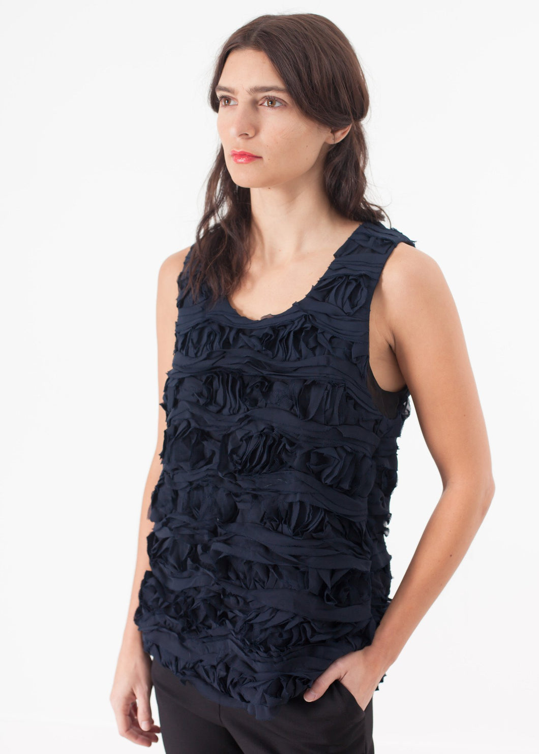 Ruffled Tank Top in Navy - mageplaza100.myshopify.com - Harvey Faircloth - [variant_title]