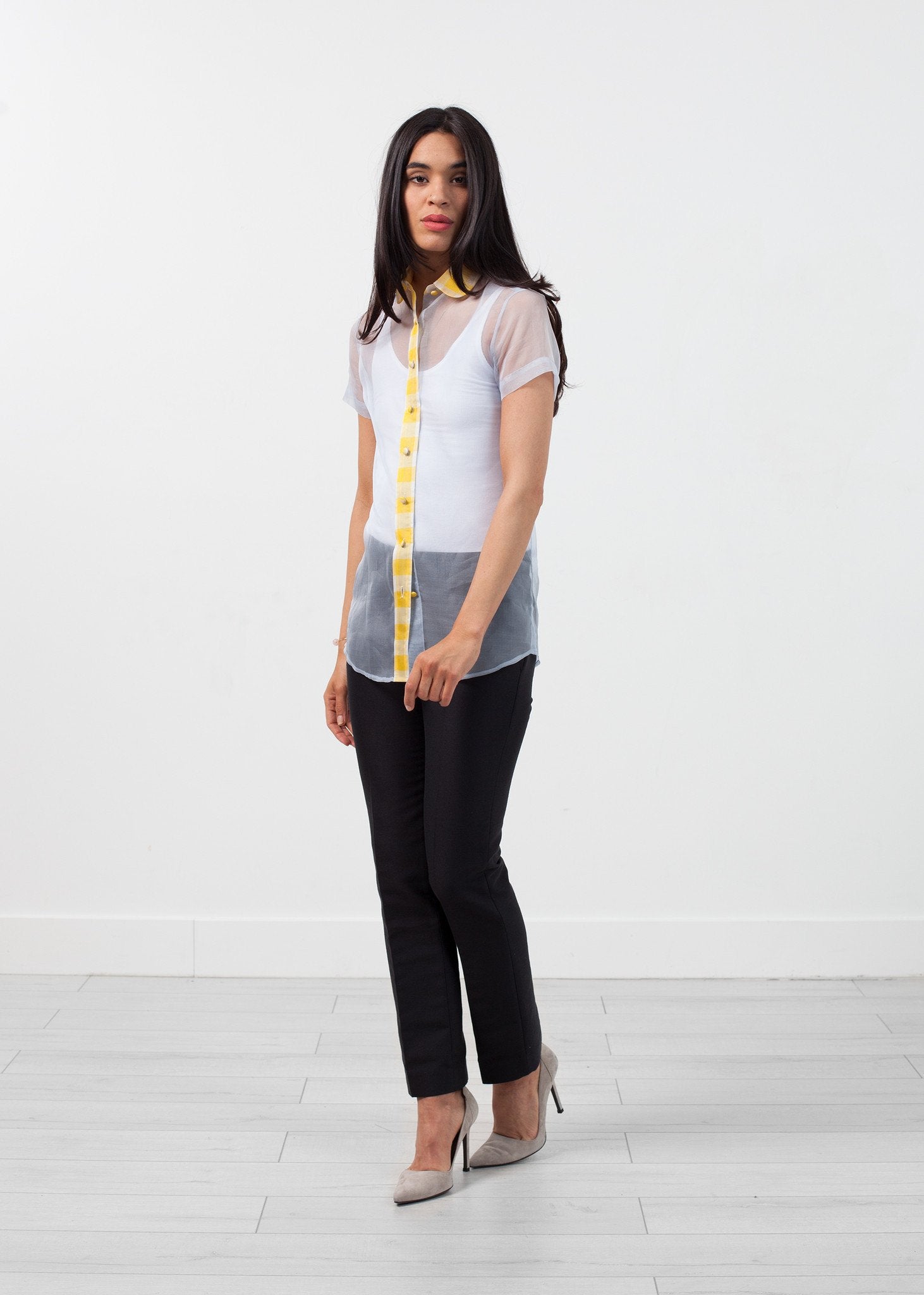 Sheer Button-Up Blouse in Pale Blue - mageplaza100.myshopify.com - Harvey Faircloth - [variant_title]