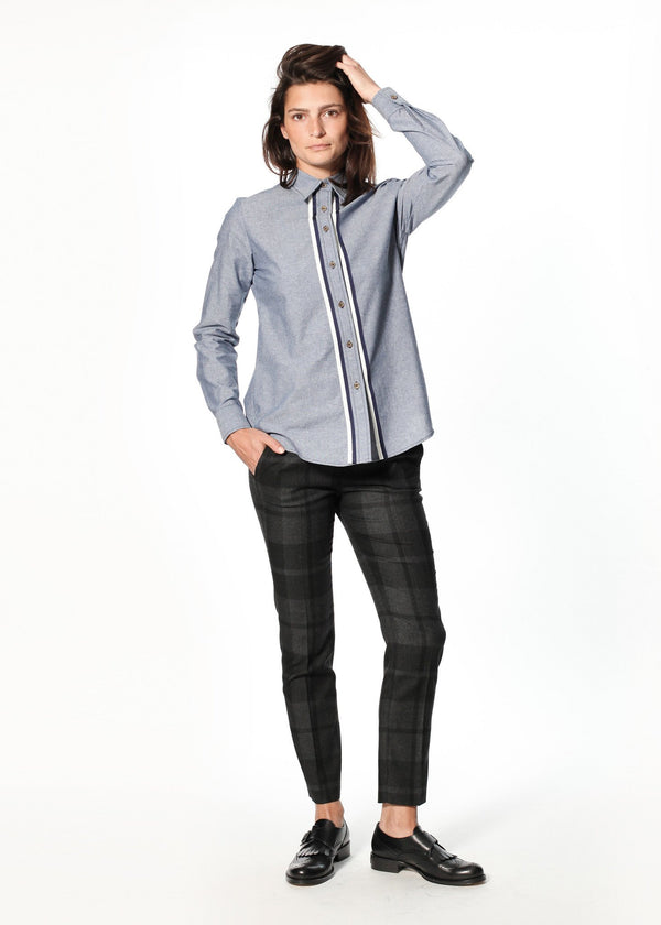 Chambray Boyfriend Shirt in Blue - mageplaza100.myshopify.com - Harvey Faircloth - [variant_title]