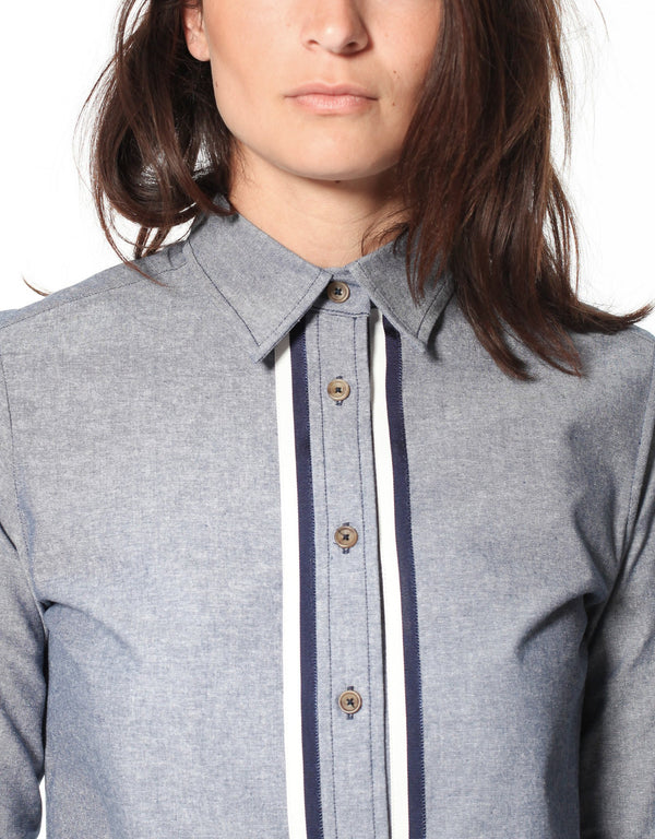 Chambray Boyfriend Shirt in Blue - mageplaza100.myshopify.com - Harvey Faircloth - [variant_title]