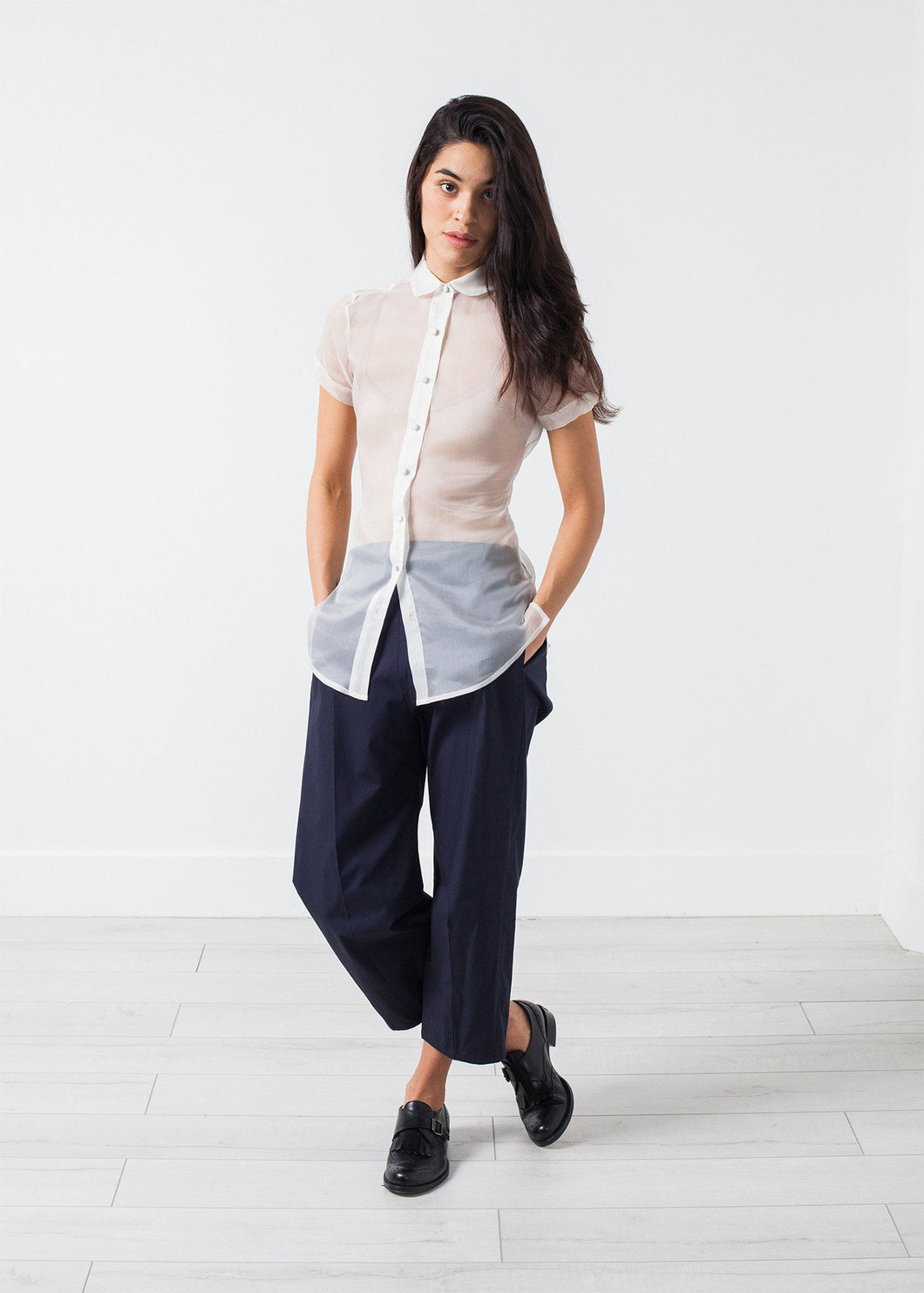 Sheer Button-Up Blouse in Ivory - mageplaza100.myshopify.com - Harvey Faircloth - [variant_title]